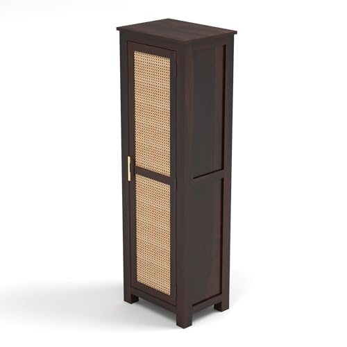 Image of PS DECOR Solid Sheesham Wood Kitchen Pantry Cabinet with Cane Rattan Door | Modern Wooden Storage Cabinet for Kitchen, Dining Room & Home Organization | Tall Utility Cupboard (Walnut Finish)