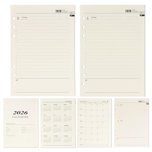 2026 Wochenplaner Einlage A5, 2026 Wochenplaner Einlage A5 6 Löcher, 176 Seiten Kalendereinlage 2026, 139x206mm Nachfüllpapier für Planer, Tagebücher, DIY-Projekte