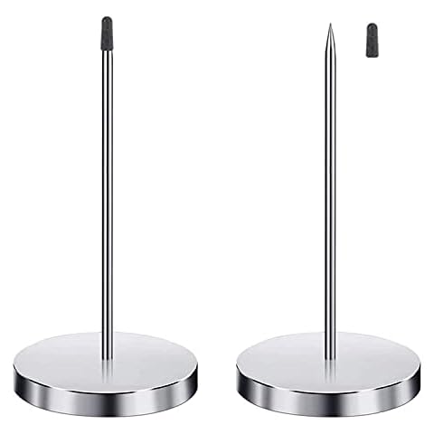 2 Pcs Paper Memo Holder, Restaurant Spike, Silver Straight Rod Receipt Note Spike, 14 cm Sticky Note Stand with Round Base, with Black Rubber Cap, Suitable for Restaurants, Bars, Offices Cover