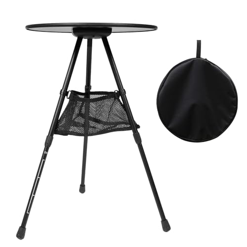 YFFSFDC キャンプ テーブル 折り畳み アウトドア 高さ調整 5段階 軽量 コンパクト 三脚 アウトドア サイドテーブル 焚き火テーブル ベランダ/ガーデン/屋内/屋外 収納バッグ付き ブラック