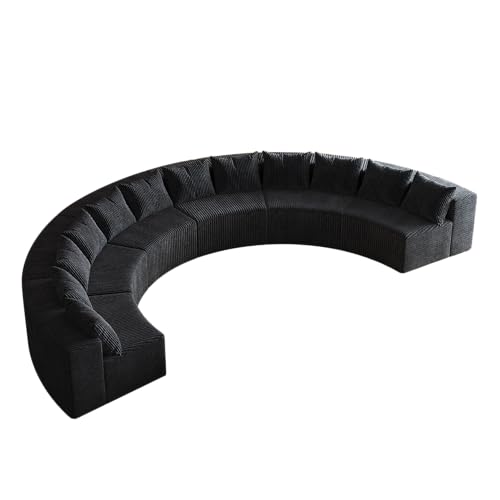 Gecheer Corduroy Curved Sectional Sofa with 12 Pillows, 6-Piece Semi-Circular Modular Couch for Living Room, Bedroom, Office, Garden, Terrace, Lobby, Reading Nook