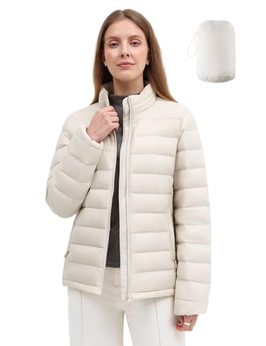 Image of TAIXR Packable Puffer Jacket Women Lightweight Stand-collar Full Zip Quilted Padded Water-Resistant Winter Fleece Coat