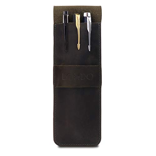 Image of Londo Genuine Leather Pen and Pencil Case with Tuck in Flap, Stationery Bag