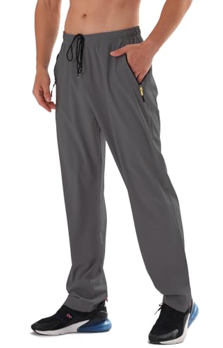Image of Men's Elastic Waist Hiking Pants Water Resistant Quick-Dry Lightweight Outdoor Sweatpants with Zipper Pockets