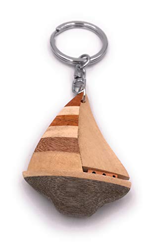 Preisvergleich Produktbild Onwomania Schlüsselanhänger aus Holz Boot Schiff Segelboot Wasserfahrzeug Maritime Wasser Anhänger Charm