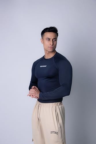 Image of COITONIC Men's Full Sleeve Compression T-Shirt - Athletic Base Layer for Gym, Sports & Fitness Training