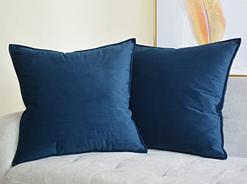 Lutanky Pack of 2 Velvet Cushion Covers Decorative Square Throw Pillow Case Soft Flanges Pillowcases for Sofa Bedroom with Invisible Zipper Navy Blue 45cm x 45cm 18 x 18 Inch