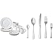 Amazon Basics Geschirrservice, 16-teilig, für 4 Personen & Essbesteck-Set mit Abgerundeter Rand, Edelstahl, 20-teiliges Set, für 4 Personen