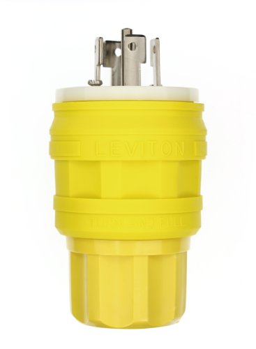 Leviton 28W81 30 Amp, 120/208 Volt, 3 Phase Y, Locking Plug, Industrial Grade, Grounding, Wetguard, Yellow