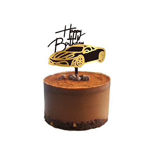Décoration de gâteau d'anniversaire en acrylique, motif voitures sportives, noir et doré Cover
