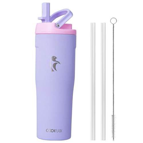 Image of Coolflask Water Bottle 32 oz Fits Car Cup Holder with Straw & Handle
