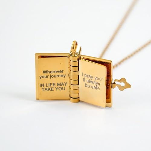 Image of Personalized Story Book Pendant Necklace, Stainless Steel Customizable Locket with Chain, Heart Charm Design, 18.5mm BookPendant, 45cm Chain Length, Gift for Women and Girls