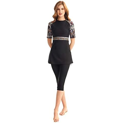 nadamuSun Women's Modest Muslim Swimwear Rash Guard Surfing Suit Short Sleeve Swimsuit Burkini (N4, Large) Cover