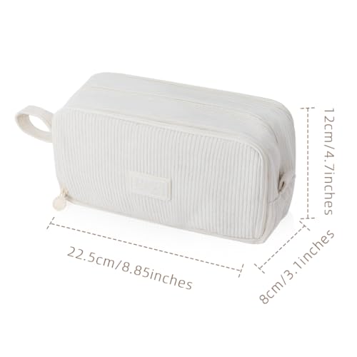 Image of iSuperb Big Capacity Corduroy Pencil Case 3 Compartments Pen Pouch Simple Organizer Bag Large Capacity Pencil Box for Adults (Beige)