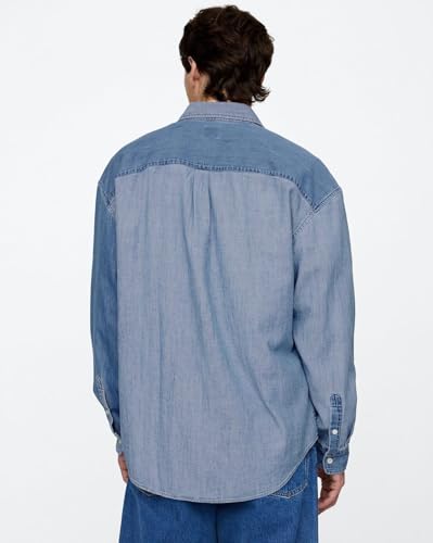 Image of Gap Men Regular Fit Solid Full Sleeves Collared Denim Shirt
