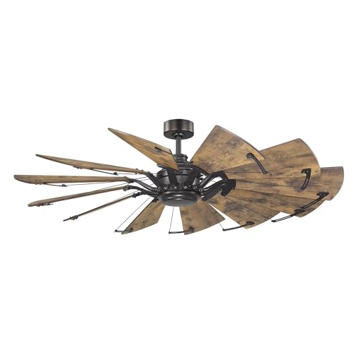 Image of Progress Lighting Springer Collection DC Motor Farmhouse Windmill Ceiling Fan, Architectural Bronze, 12-Blade (52 inch W x 17-3 /8 inch H) P250065-129