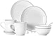 Juego de 10 platos de cena de porcelana blanca y borde azul oscuro, resistente al calor, con 2 cuencos, 2 platos, 2 tazas y 2 platillos de servicio para 2 personas, Ceramica