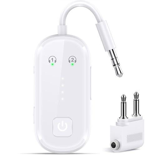 Premium Bluetooth 6.0 Transmitter Receiver,Airplane Adapter for All Airpods,2 Headphones Support,Wireless Transmitter for TV/Travel Flight,Bluetooth Receiver for Car/Home Stereo
