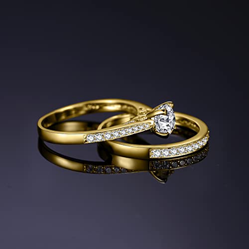 JewelryPalace 1ct Simulated Diamond Engagement Rings for Women, 14k White Yellow Rose Gold Plated 925 Sterling Silver Promise Rings for her, Cubic Zirconia Anniversary Wedding Eternity Band Ring Set4