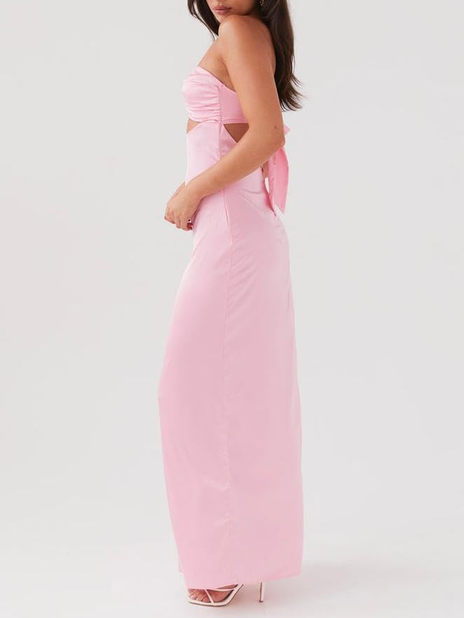 Image of Women Y2k Strapless Maxi Dress Floral Print Tube Long Dress Boho Beach Sundress Going Out Streetwear