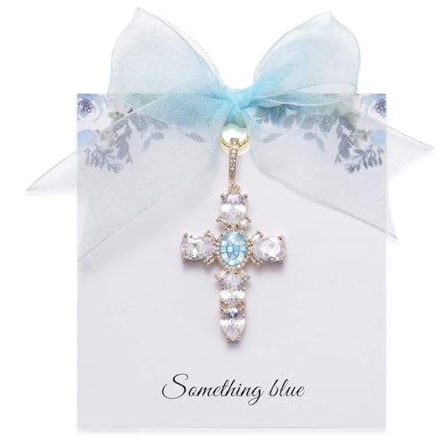 Image of MIXJOY Something Blue Gift for Bride, Wedding Day Bridal Blue Pearl Angel Wings Bouquet Garter Charm for Bride to Be