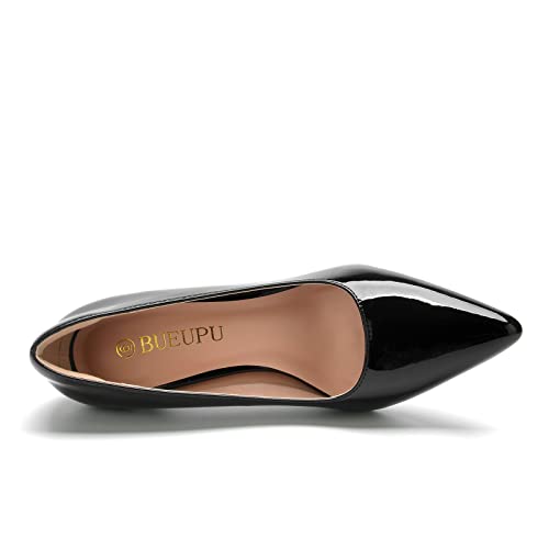 Bueupu Women's Low Heel Pointed Toe Pump Shoes Black Patent Size 5 #TOP4