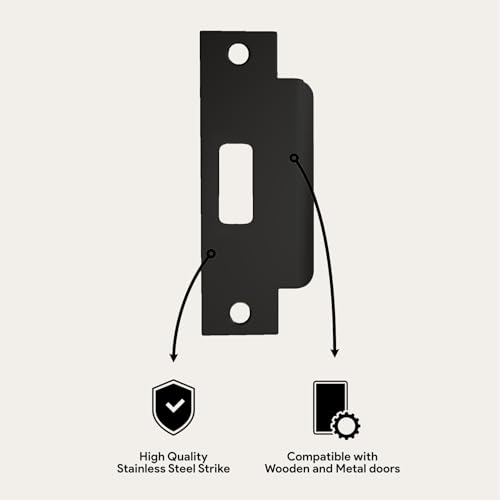 Image of Mega Handles T-Strike Door Plate - Durable Door Strike Plate, Black Strike Plates for Interior Doors