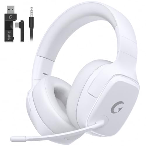 Gvyugke 2.4GHz Wireless Gaming Headsets for PS5, PS4, PC, Switch, Full White