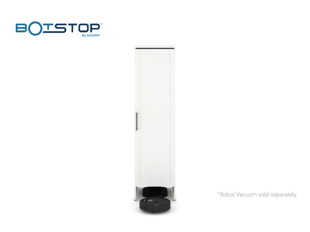 Sauder Homeplus Robot Vacuum Kitchen Pantry Storage Cabinet, Single Door with Adjustable Shelves, in Soft White