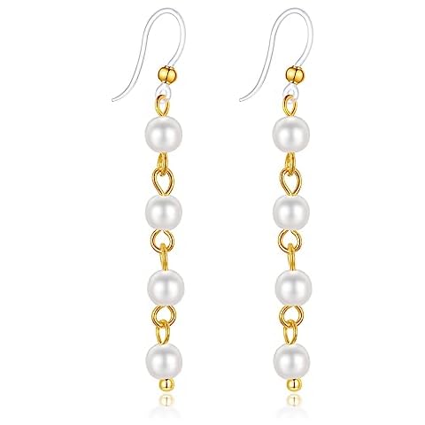 Plastic Earrings, KMEOSCH Lightweight and Elegant Dangle 4 Small Pearls Earrings on Hypoallergenic Plastic Hooks for Sensitive Ears Cover