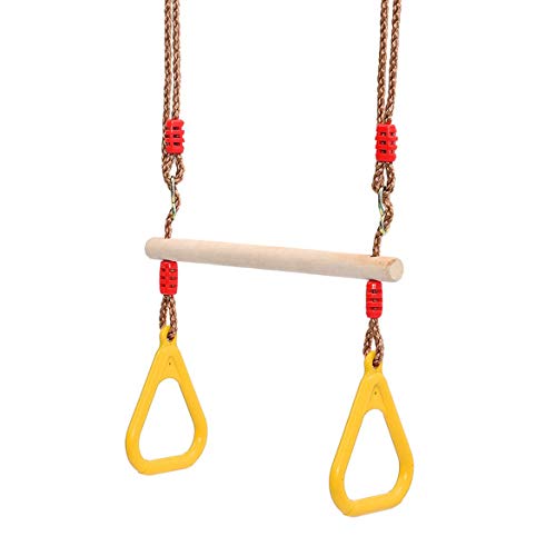 JohnJohnsen Columpio de Trapecio de Madera para Adultos multifunción para niños con Anillos de plástico (Amarillo)