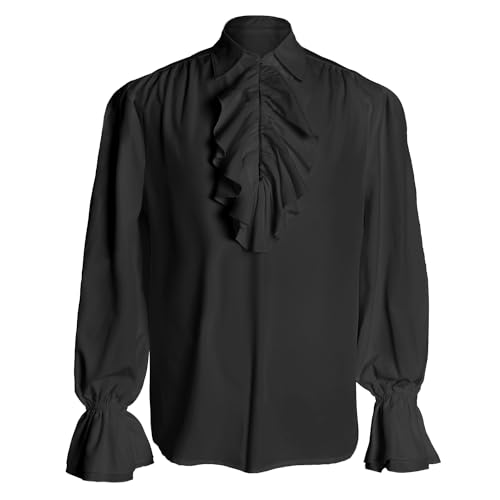 Image of Men's Pirate Shirt Renaissance Victorian Blouse Medieval Vampire Top with Ruffled Collar