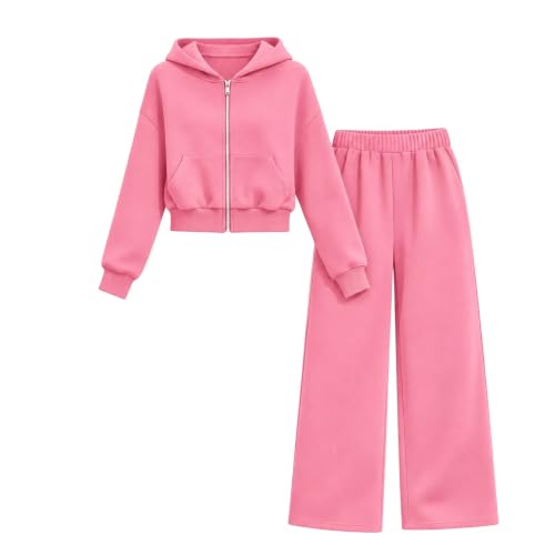 YMADREIG Girls 2 Piece Sweatsuit Zip Up Cropped Hoodie Wide Leg Sweatpants - image 7