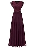 Dressystar Damen Spitzenkleid Elegant V-Ausschnitt Ballkleider Abendparty Maxikleid Traube XXL