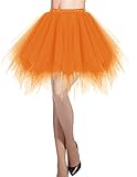 DRESSTELLS Damen Tüllrock 50er Rockabilly Petticoat Tutu Unterrock Kurz Ballett Tanzkleid Ballkleid Abendkleid Gelegenheit Zubehör Orange S