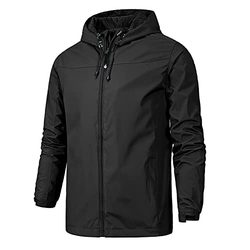 Mens Rain Jackets Waterproof With Hood, Men'S Warm Puffer Jacket Hooded Windproof Winter Coat Fashion Jackets Work Black Bomber Jacket Gold Zipper Jacket Hood Jackets (XXL, Black)