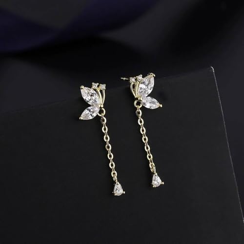 Pendientes de mariposa plata de ley 925 largos con circonitas y borla para mujer y niña 6