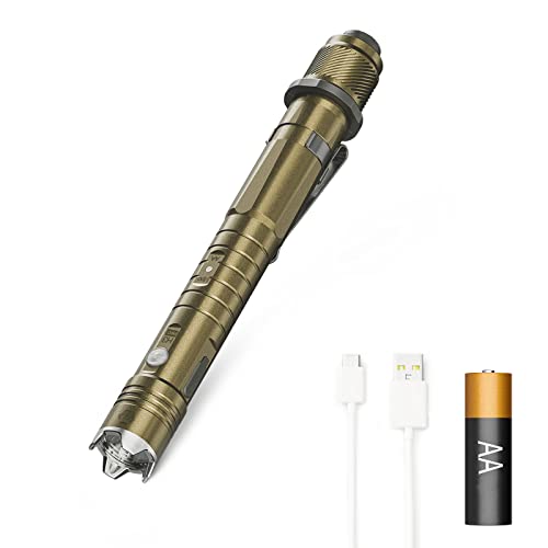 RovyVon H3 Pro Taschenlampe mit Doppelschalter, eingebautem Akku und kompatibel mit AA austauschbarer Batterie, taktische Taschenlampen wasserdicht 5 Modi für Survival Kit, Campingausrüstung