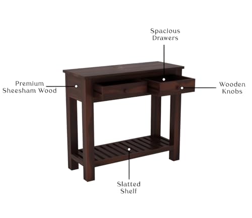 Image of Wooden Console Table for Living Room Decor | Entryway | Bedroom with 2 Storage Pull Drawer (1 Piece, Walnut Finish, 35X89X78Cm)