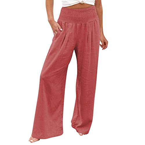 Pantalon d'été en lin femme taille haute chic et ample pour la plage