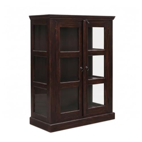 Image of SONA Art & Crafts Wood Crockery Cabinet with Glass Door | Wooden Showcase Almirah | Book Shelf Crockery Unit for Home & Kitchen Living Room - (Walnut)