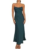Satin Spaghetti Strap Backless Ruched Twist Cocktail Dresses for Women Silk Open Back Cut Out Midi Dress Wedding Guest Deepgreen