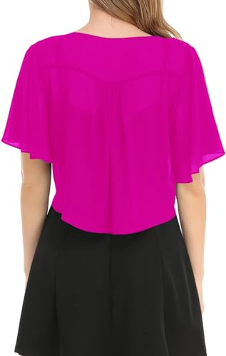 Image of Women's Solid Puff Sleeve Kimono Short Cardigan Loose Cover Up Casual Blouse Top Chiffon