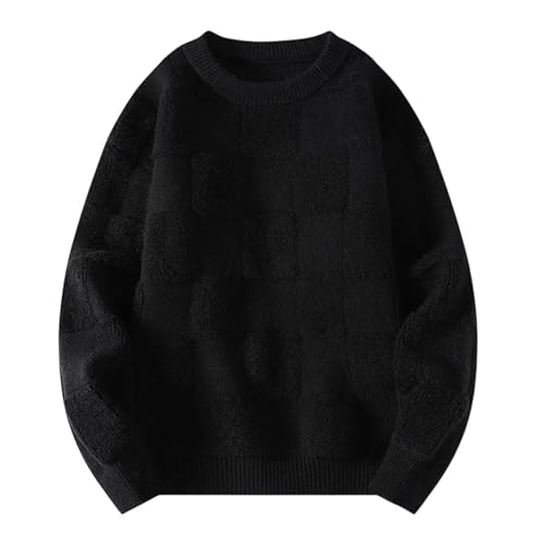 Men's Plaid Sweater Crew Neck Oversized Casual Knit Pullover Hip Hop Streetwear Fashion Top