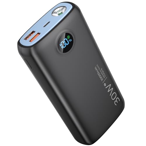 Portable Charger-Output Input USB C Fast Charging LED Display SCP22.5W PD 30W QC4.0 Power Bank, Flashlight External Battery Pack for iPhone, Xiaomi, LG, and More (Black Blue)