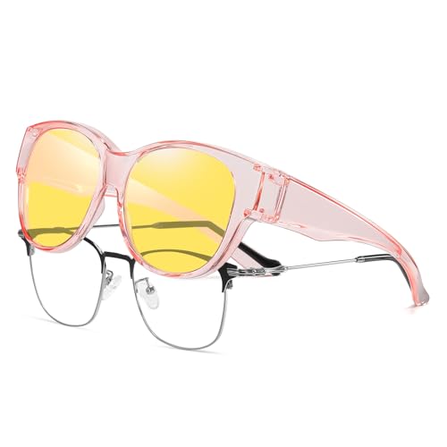 HAOLOTA Night Vision Driving Glasses Women Fit Over Glasses, Anti Glare Polarized Nighttime Yellow Lens