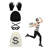 OIXYEY 1 Set Accesorios Disfraz Ladron Con Guantes Ladron, Disfraz Ladrona Niña, Bolsa Dinero Ladrón, Máscara Ojos Ladron, Gorro Ladron, Para Adultos Y Niños Disfraz De Carnaval Halloween Cosplay