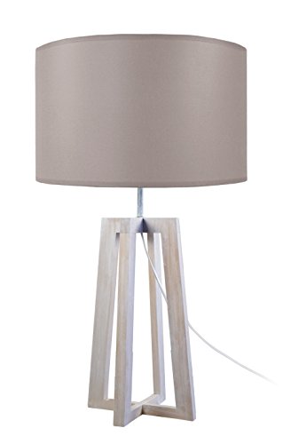 Tosel 64879 Lampadaire 1 Lumière, Bois Hêtre, Peinture Poly, abj.Coton, E27, 40 W, Blanc, 25 x 50 cm
