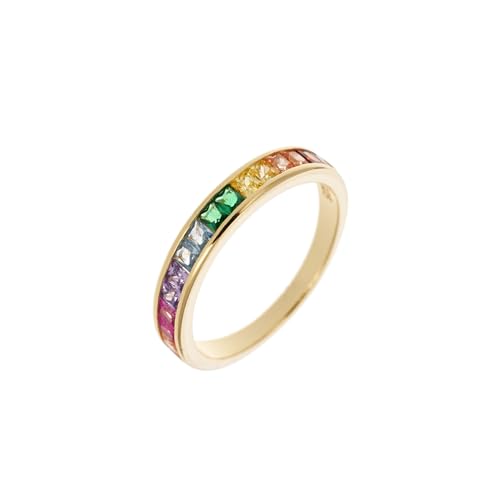925 Sterling Silver Women Rainbow Eternity Rings Colorful Cubic Zirconia Statement Ring Wedding Rings Fashion Versatile Creative Finger Ring Jewellery For Women Ladies，Size 6-8