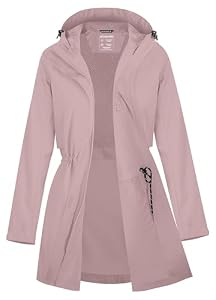 Zdoynto Regenjacke Damen Lang Softshelljacke Regenmantel Frauen Wasserdicht Jacke Trenchcoat Windbreaker Leichte Übergangsjacke Mantel Rosa M